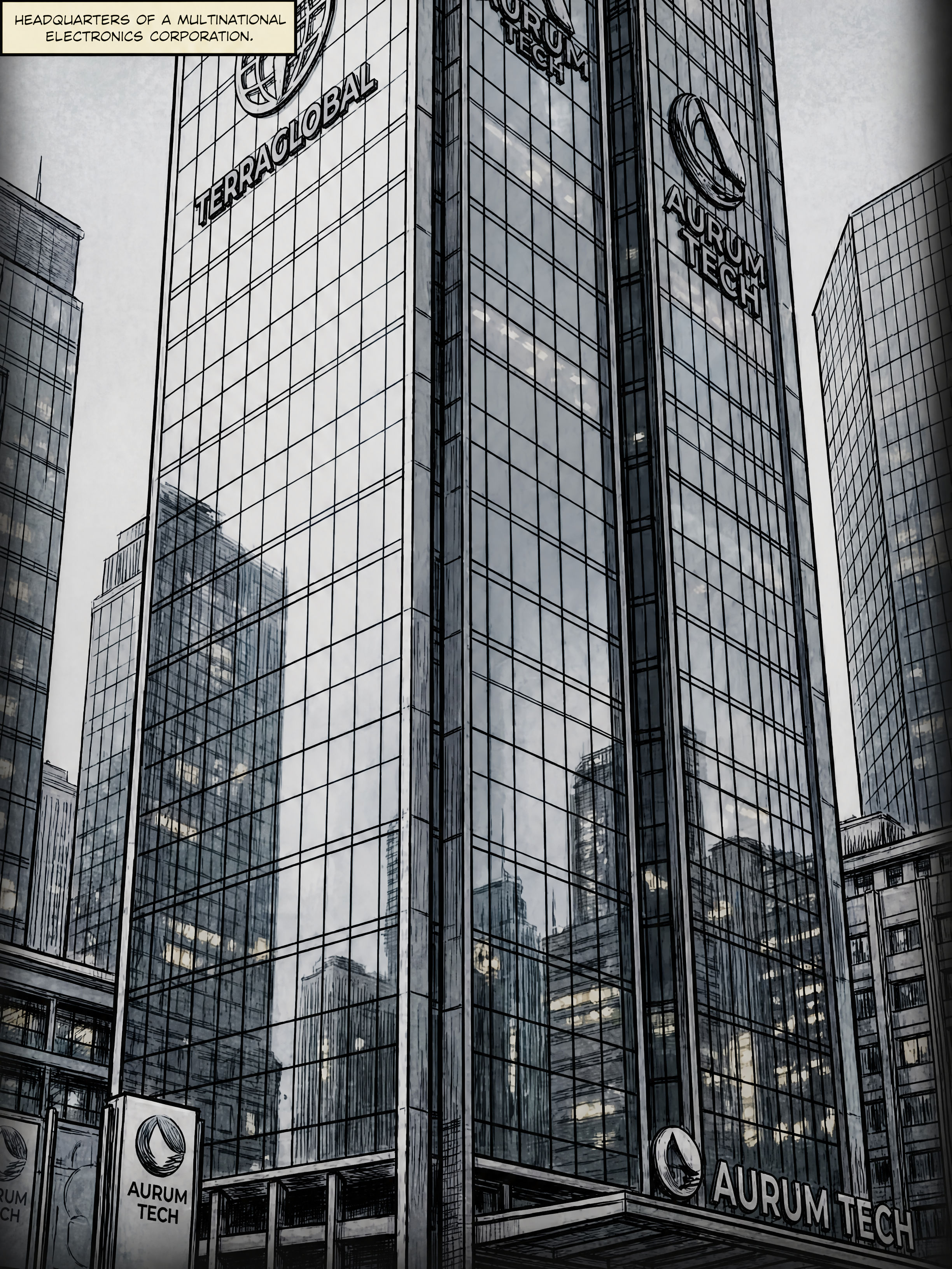 A page from the book: the glass headquarters of a multinational electronics corporation.